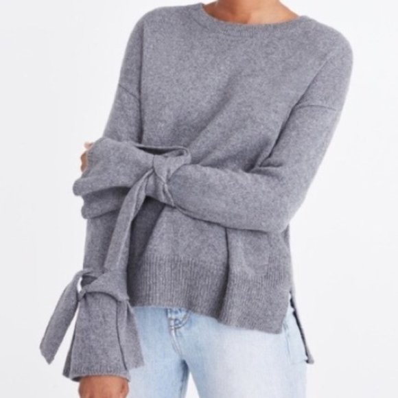 Madewell Sweaters - Madewell Gray Tie Sleeve Crew Neck Sweater